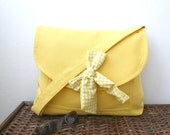 Yellow Messenger  Bag Yellow and White Checked  Bow Adjustable strap