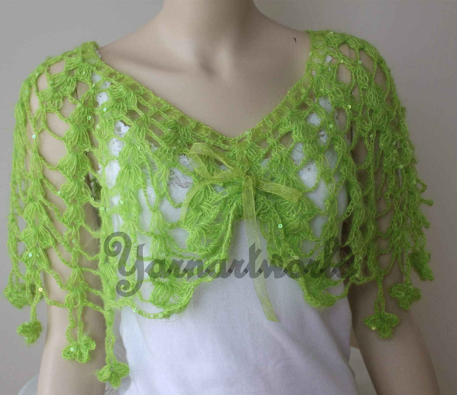 Green Crocheted Lace Collor / Mother's days Gifts / Capelet / Scarf  /Scirt