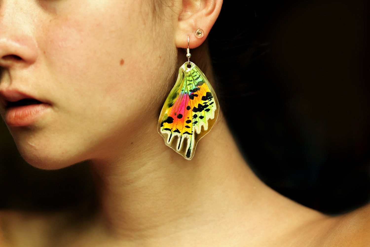 REAL Moth wing earrings - Sunset Moth - Butterfly, Moth, Bug, Insect, Taxidermy Jewelry
