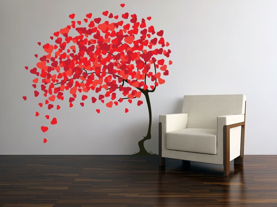 Tree with Heart Leaves Blowing Vinyl Wall Art - FAST SHIP