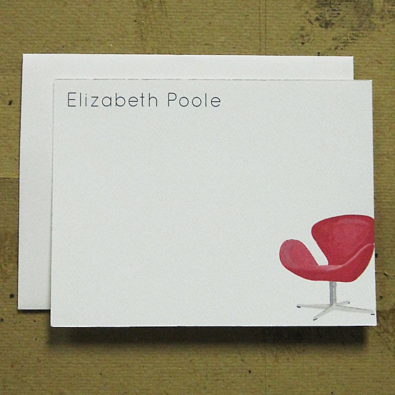 Mid Century Modern Chair personalized Hot Pink Note Set