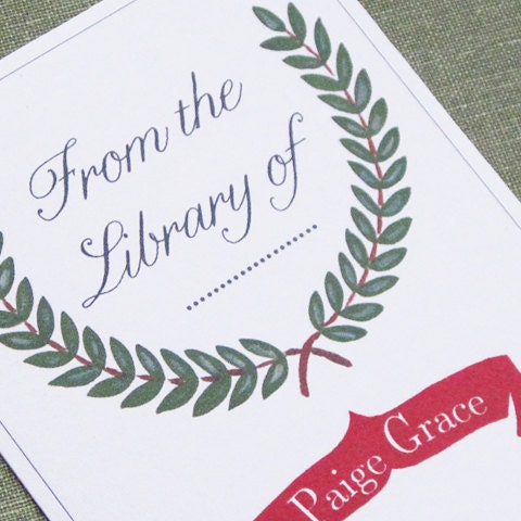 Custom Bookplates  with laurel wreath motif, set of 24