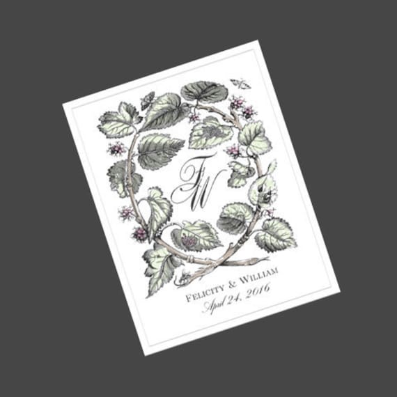 Wedding Wine Labels with monogram - romantic, nature, elegant in theme