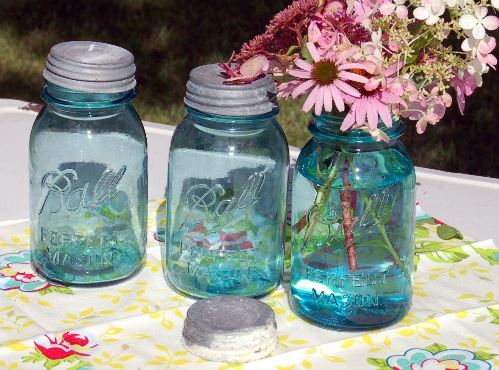 Collection of Vintage Ball Perfect Mason Aqua Blue Jars