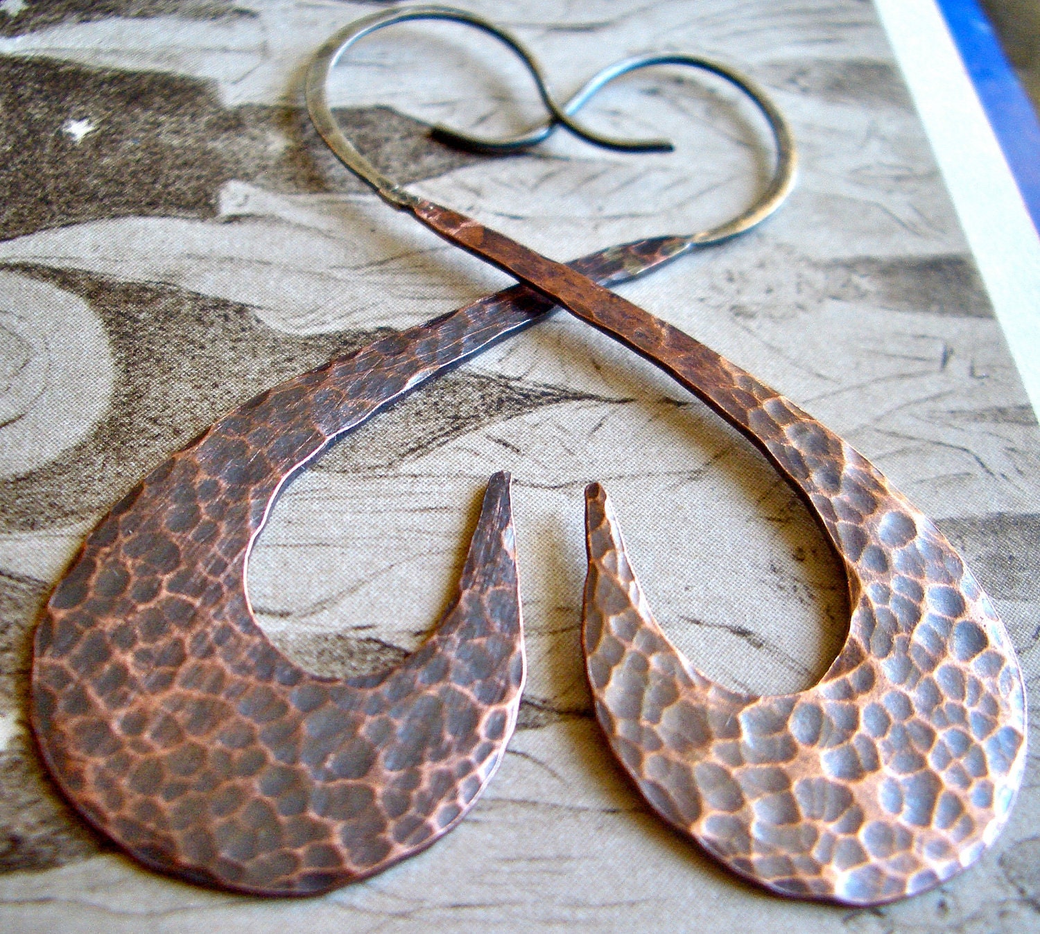 Pele Hoops in Hammered Copper and Sterling Silver