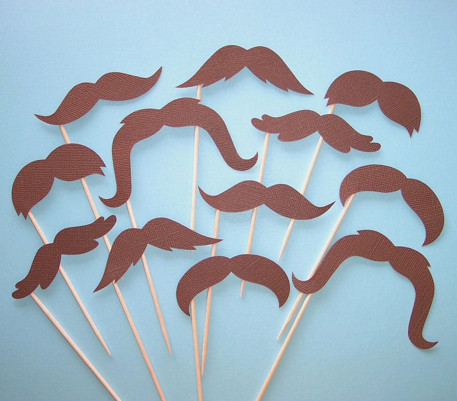 Mustache Cupcake Toppers  - Set of 12 Picks - Brown