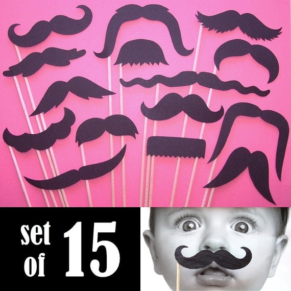 Black Mustaches On a Stick - Set of 15 - Photo Booth Props