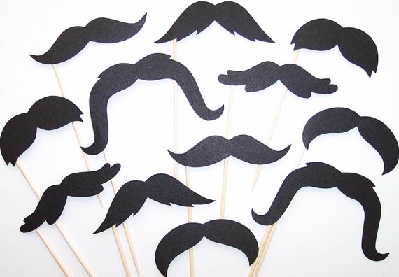 Mustache Cupcake Toppers - Set of 30 Picks - Black - PRIORITY Shipping