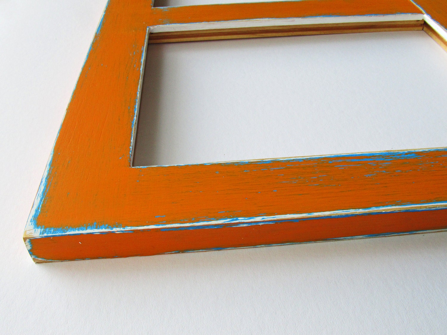Distressed orange picture frame - handpainted twin 8x10 frames - tangerine - white matts included