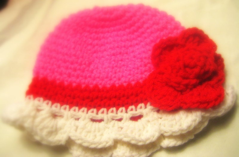 Crochet Baby Girl Hat Made Ready to Ship perfect for  A Valentine's Day