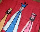 Retro Folk Art Blanket Stitch Holiday Wise Men Wall Hanging for the Boho Home