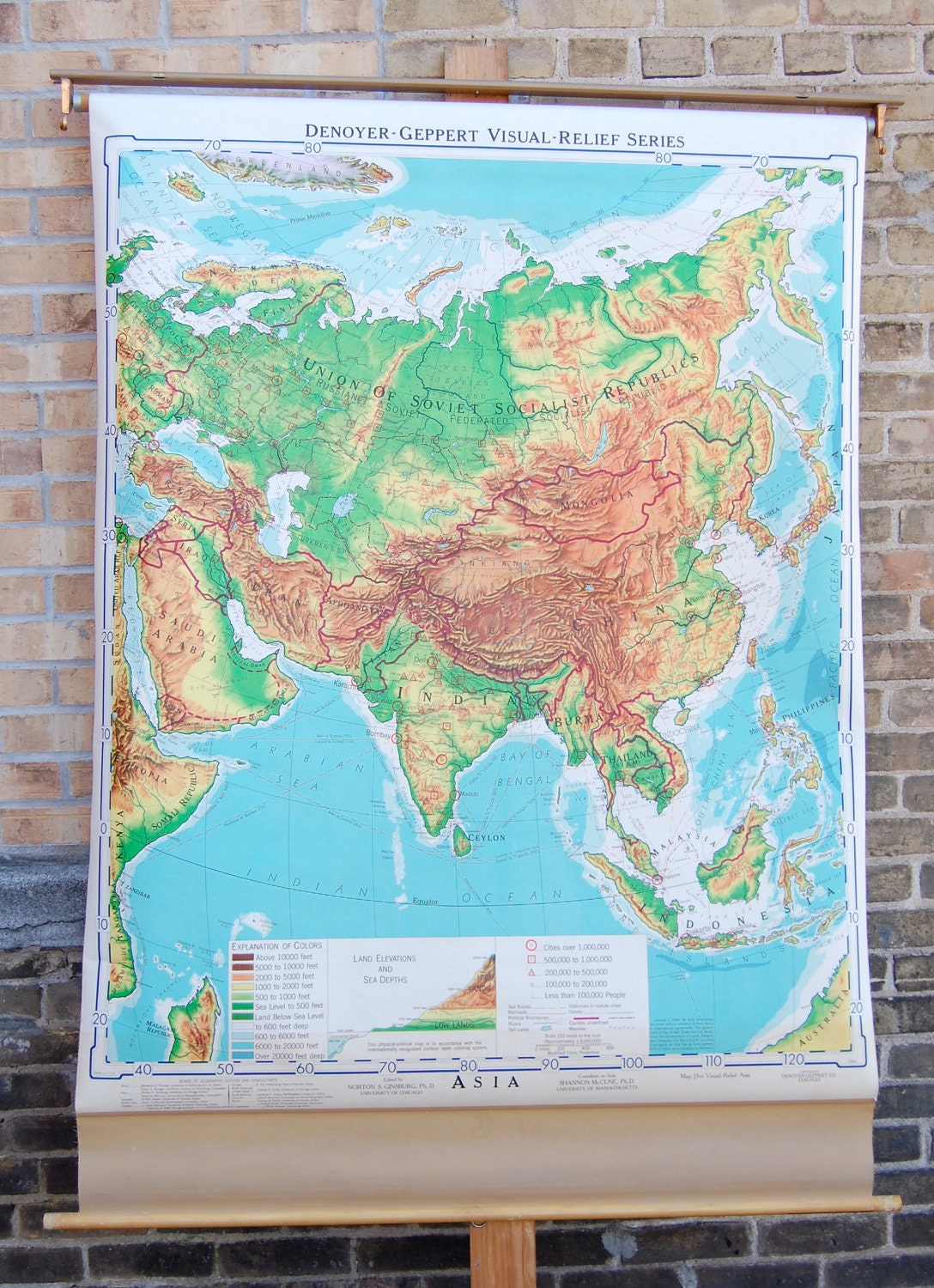 Vintage Pull Down School Map - Asia 1964 - Denoyer-Geppert Co.