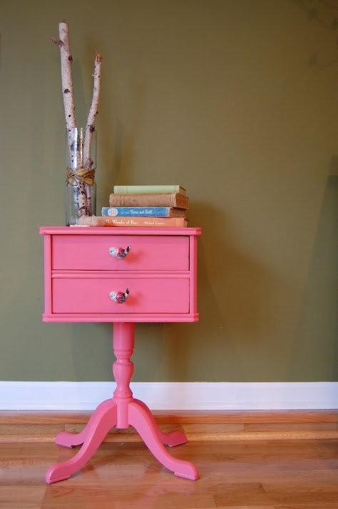 Vintage Adorable Sewing Craft Cabinet Storage / Side Table with Pedestal Foot in Pink