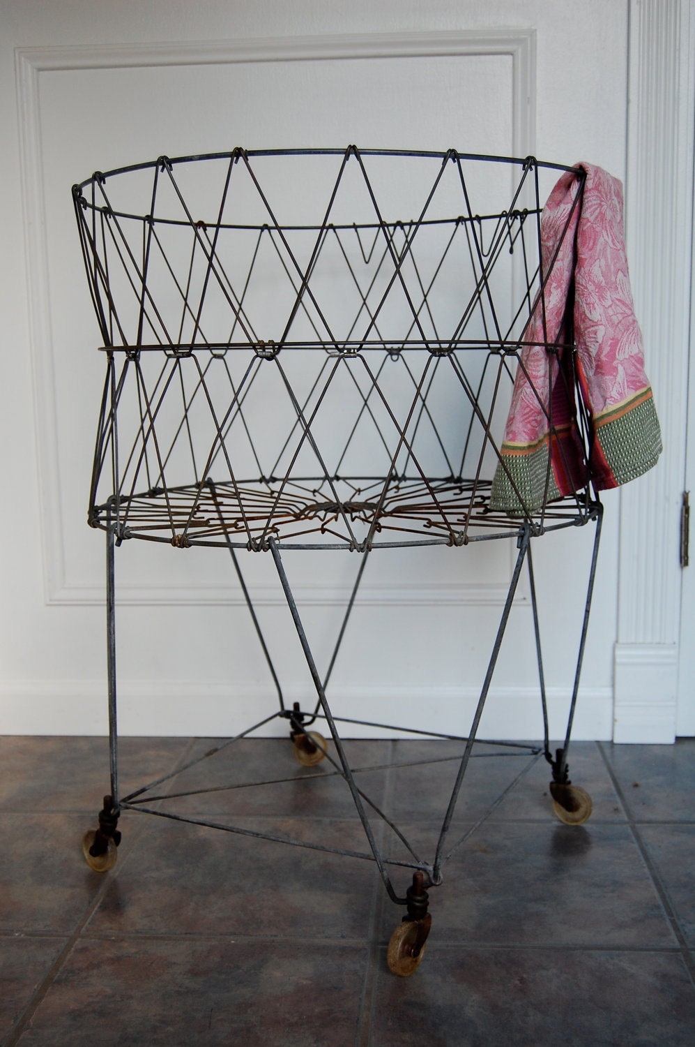 Vintage Collapsible Wheeled Laundry Basket