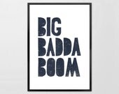 Party decor BIG BADDA BOOM - Leeloo in the fifth element - Linocut Art Print dark gray black movie poster