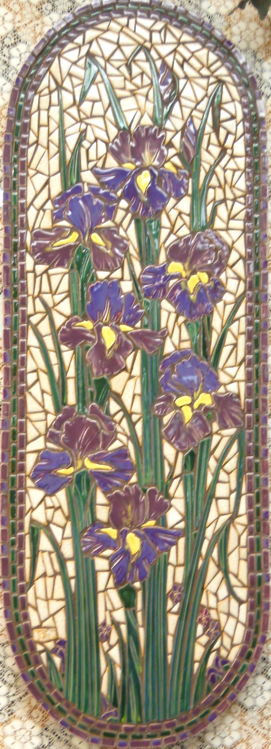 Mosaic Wall Art Handmade Ceramic Tile  "Purple Iris"