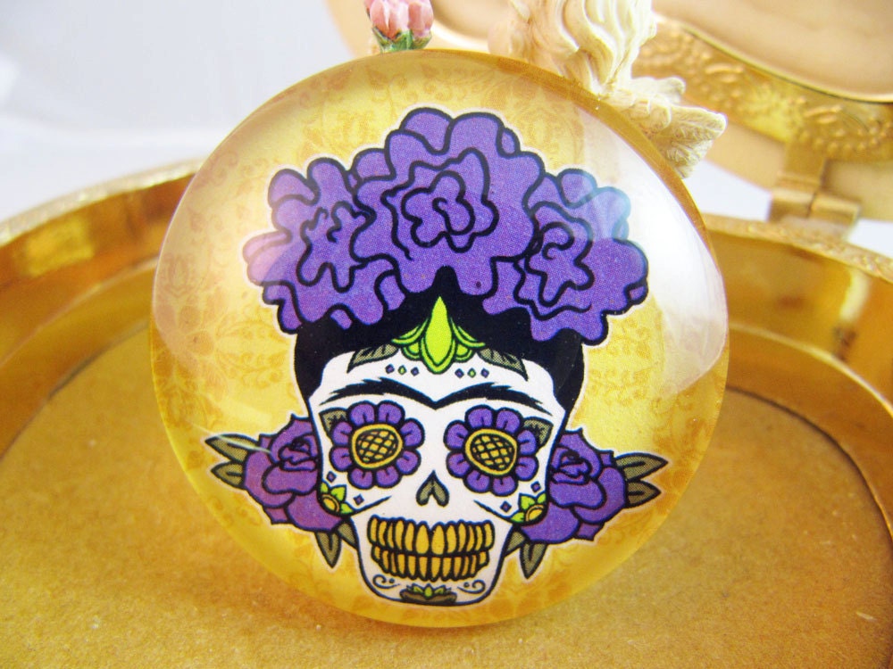 F53 Glass Art Cabochon Colorful Frida Kahlo Sugar Skull Biker Goth Day of the Dead