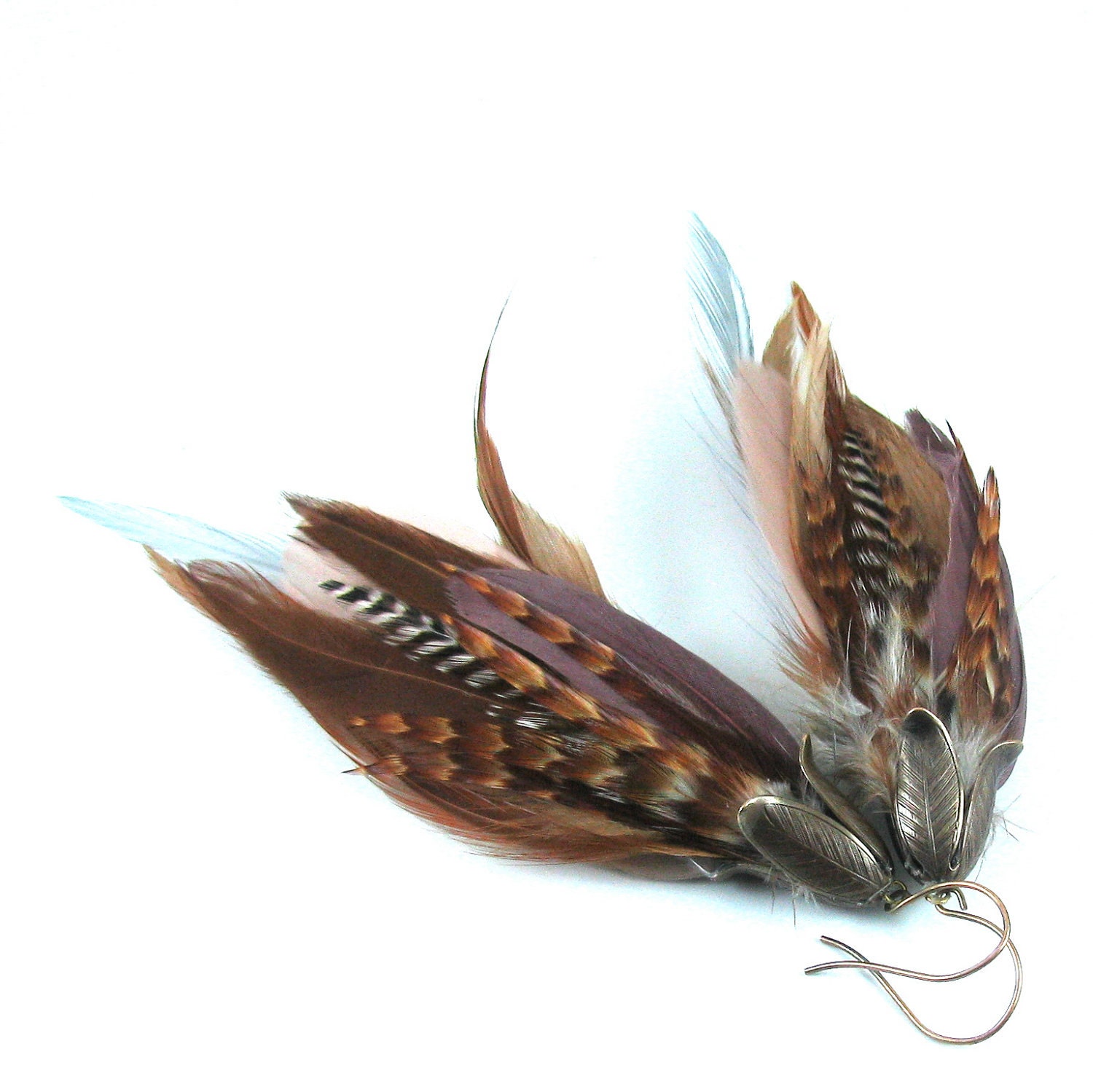 Warm Sandy Brown Feather Earrings - Grizzly Blend