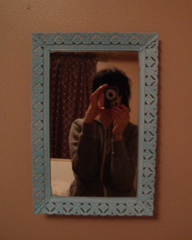 Shabby-chic Bright Blue Vintage Up-cycled Ornate Mirror