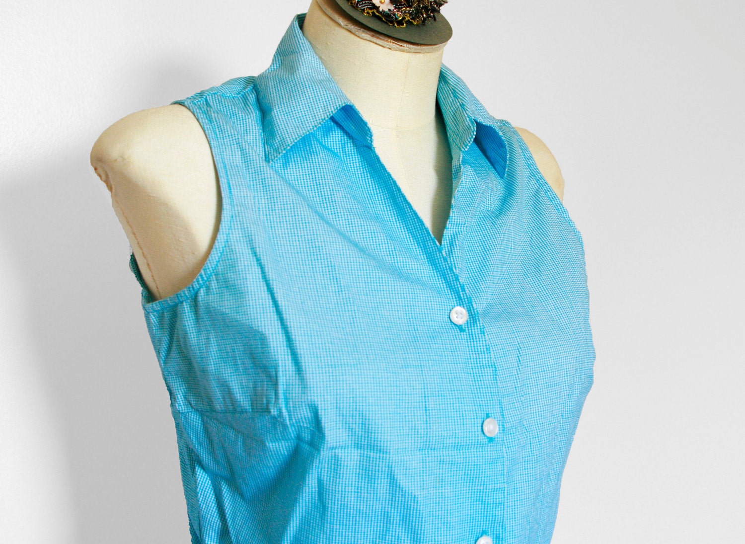 Aqua Gingham Tie Knot Shirt by Ellemenno Small/Medium