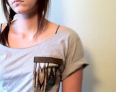 FREE SHIPPING, Aztec, Tribal Inspired, Artistic Gray Pocket Tshirt (Women, Teen girl)