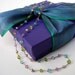 Sweetheart special amethyst, peridot and apatite necklace on silk cord.