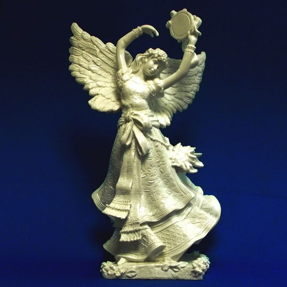 Christmas Angel with Tambourine Ivory Resin by NorthernTraders