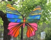 Blue Green Pink and Gold Madagascan Sunset Moth Colors of the Sunset Stained Glass Window Hanging Suncatcher Window Art