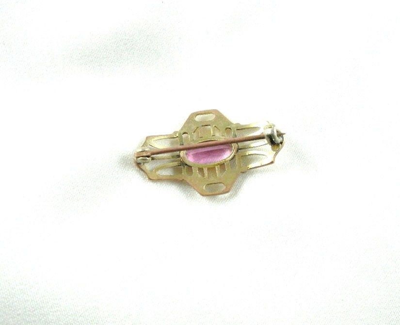 c1895 Victorian Amethyst Glass Brooch Small Antique Gold Tone & Purple Pin