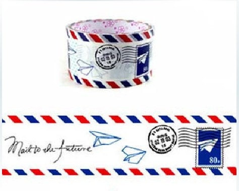 Translucent Wide Sticker Tape - Airmail and Stamp - 15m (16 yards)