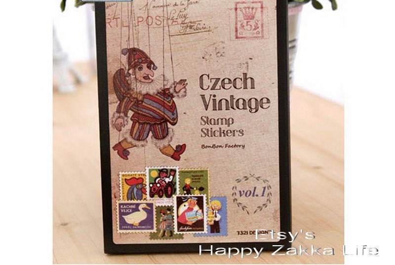 Paper Sticker Box Set - Czech Vintage Stamp Stickers - Vol 1 - 16 Sheets
