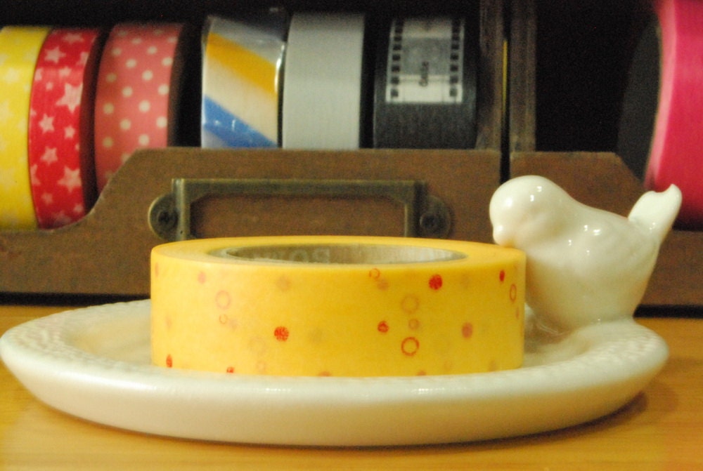 Japanese Washi Masking Tape - Red Dot with Yellow - 16 Yards