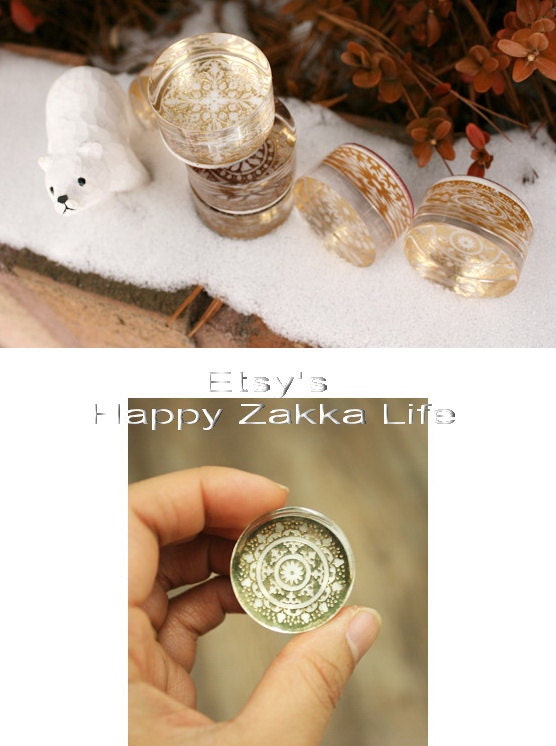Crystal Square Stamp Set - Round Deco Pattern Series - 6 Pcs & 2 Ink Pads