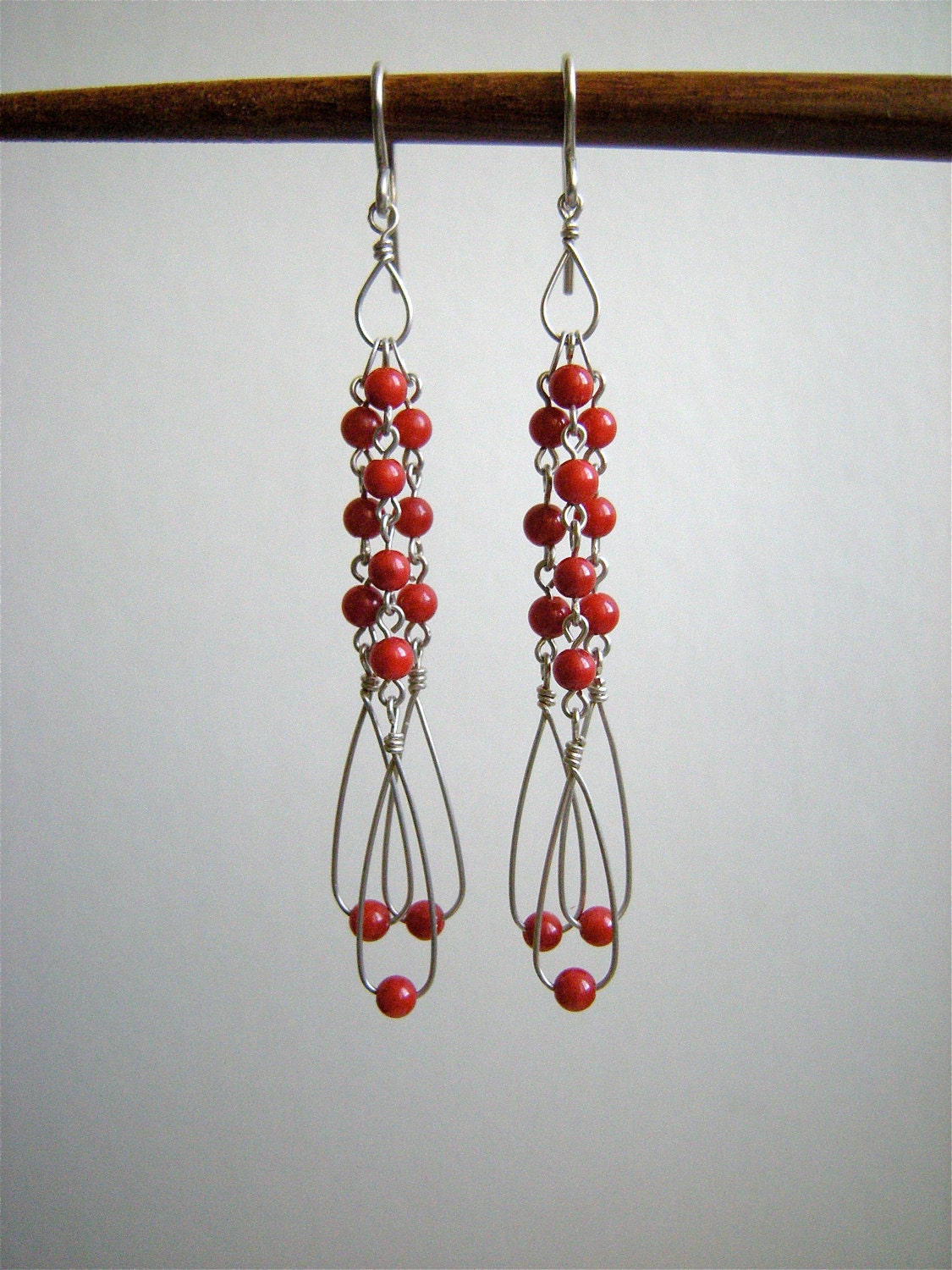 Lou Red Coral And Sterling Silver Earrings By Loucollection