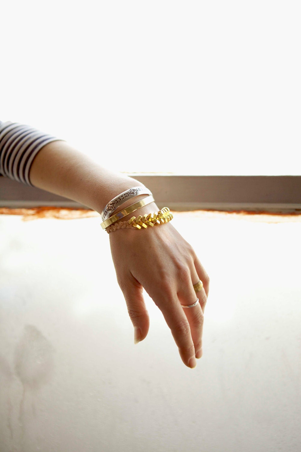 Leather & Brass Hex Bracelet