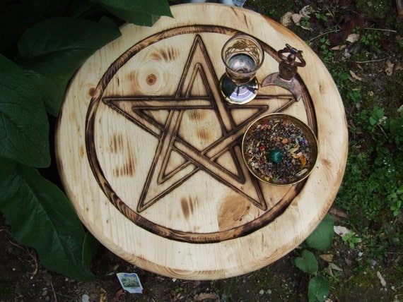 Pentacle Altar Table. Hand Carved. Wiccan Altar. Ritual. Goddess Worship. Spell Casting. Custom Crafted to Order