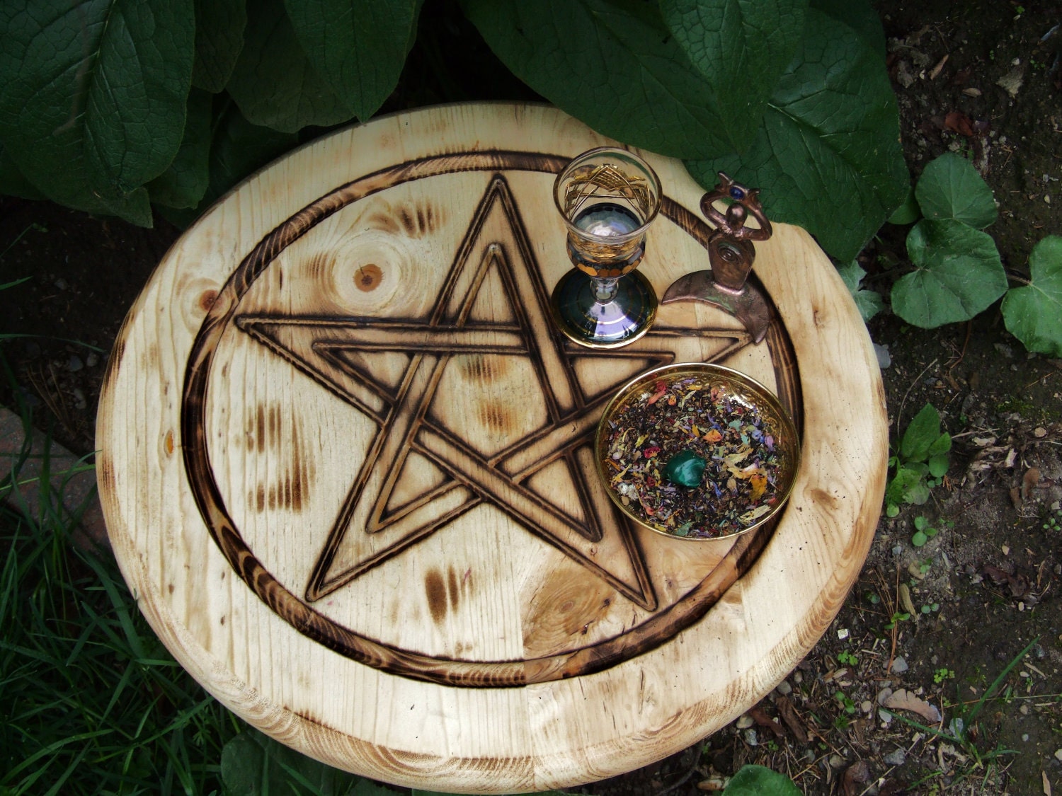 Pentacle Altar Table. Hand Carved. Wiccan Altar. Ritual. Goddess Worship. Spell Casting. Custom Crafted to Order