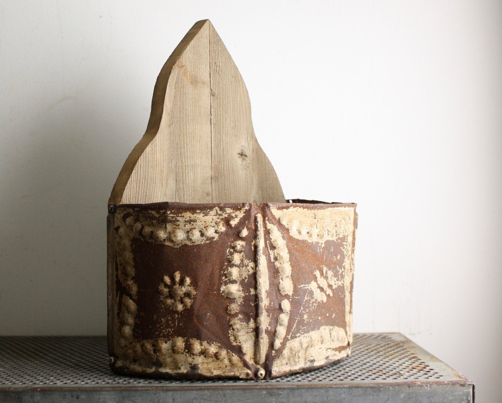 Beefy Wall Planter Made of Barn Wood and Antique Tin Tiles - Gothic Style