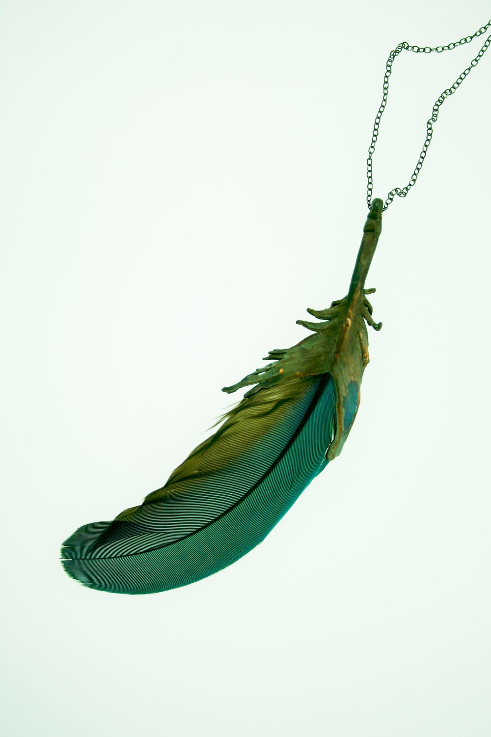 Long Blue Feather Pendant
