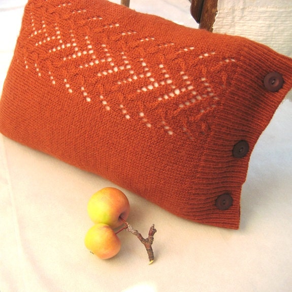 CIJ SALE Cable Lace Knit Pillow Brick Lumbar Bow Pillow Sweater Wool Rustic Upcycled Personalized 12 "x 16" Home&Living Handmade by margity