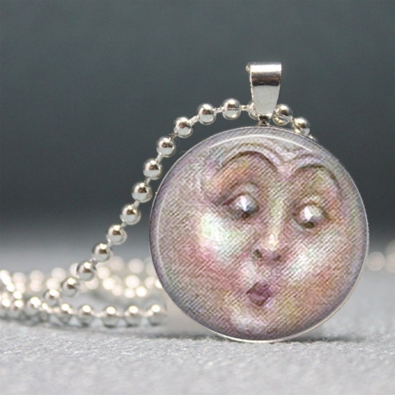 Man on the Moon, Altered Art Glass Dome Photo Pendant Necklace, No. 078-26
