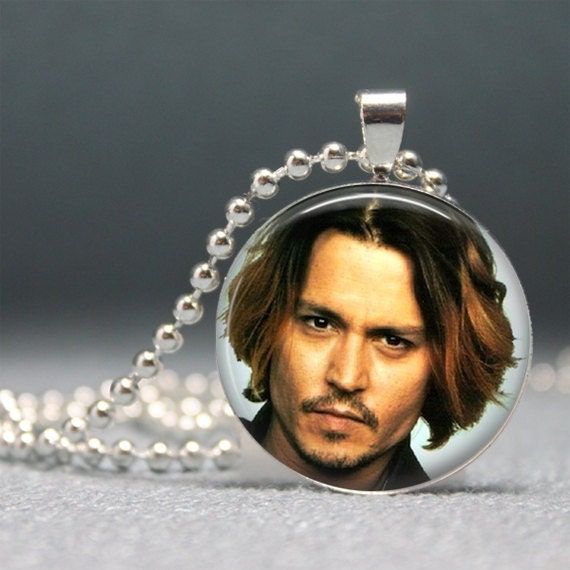 Johnny Depp, Photo Pendant, Altered Art Pendant, Glass Dome Pendant Necklace,  no 991-1