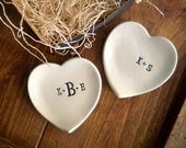 monogram ring dish, engagement ring holder,  custom ceramic  heart shaped jewelry bowl,  Black and White Pottery,  Gift Boxed