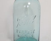 Vintage Blue Perfect Mason Ball Jar 2 Quart, Wedding Decor Centerpiece