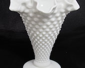 Vintage Fenton Hobnail Fluted Milk Glass Vase