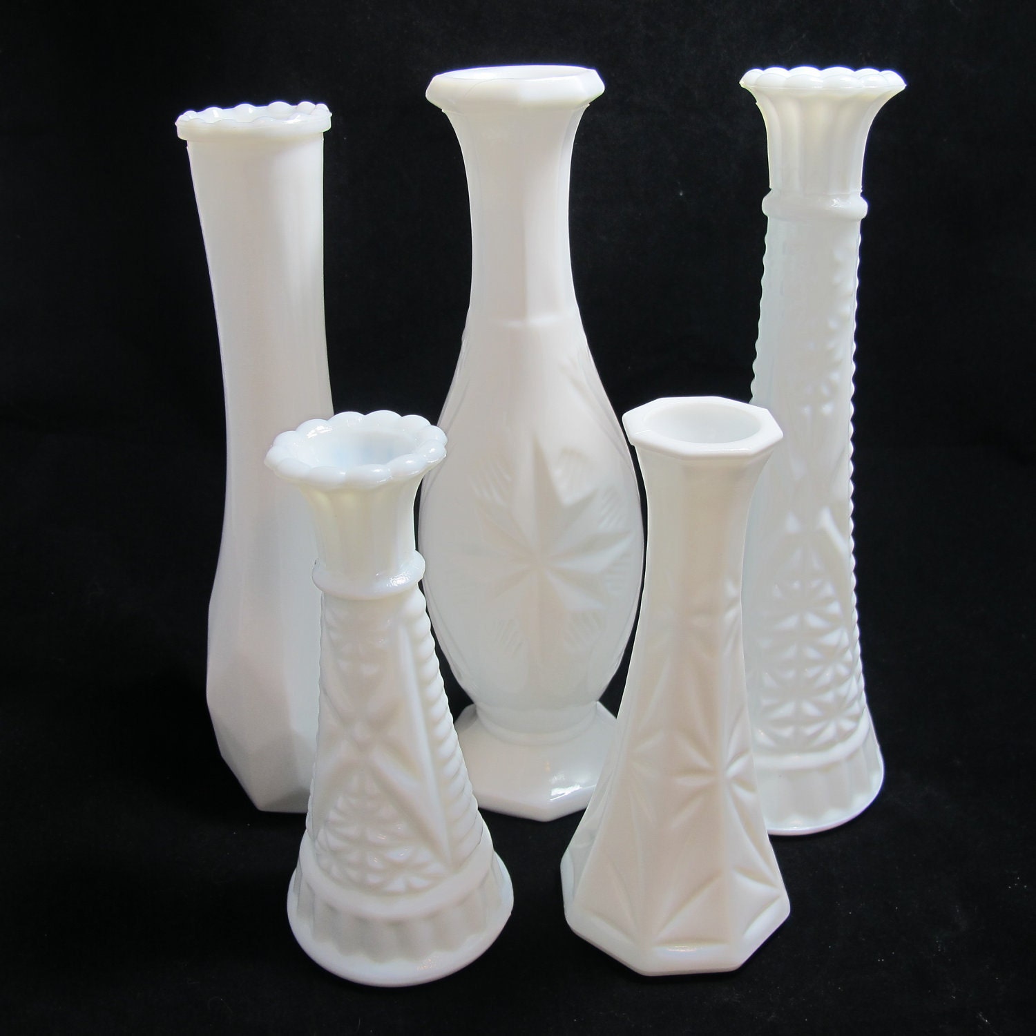 Vintage Milk Glass Vases - The Lily Collection - Set of 5 Milk Glass Vases, Hand Styled Wedding Decor Centerpiece