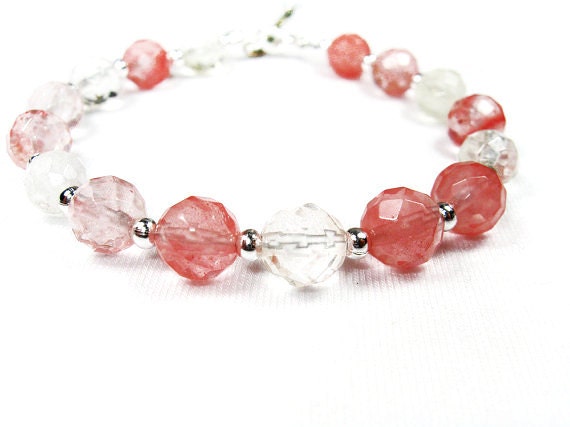 Beaded Bracelet - Watermelon Tourmaline Gems and silver Beads Bracelet