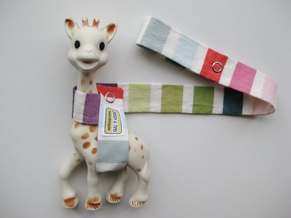 Toy Leash Tether Strap for Sophie The Giraffe & other toys -- Rainbow Stripes