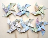 Vintage Map Pinwheels, vintage wedding, 50 two inch pinwheels, vintage atlas pages, cupcake toppers, shabby chic, travel theme