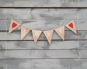 LOVE burlap bunting with red hearts